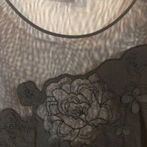 Stunning Laurèl black sheer top w/ black appliqué